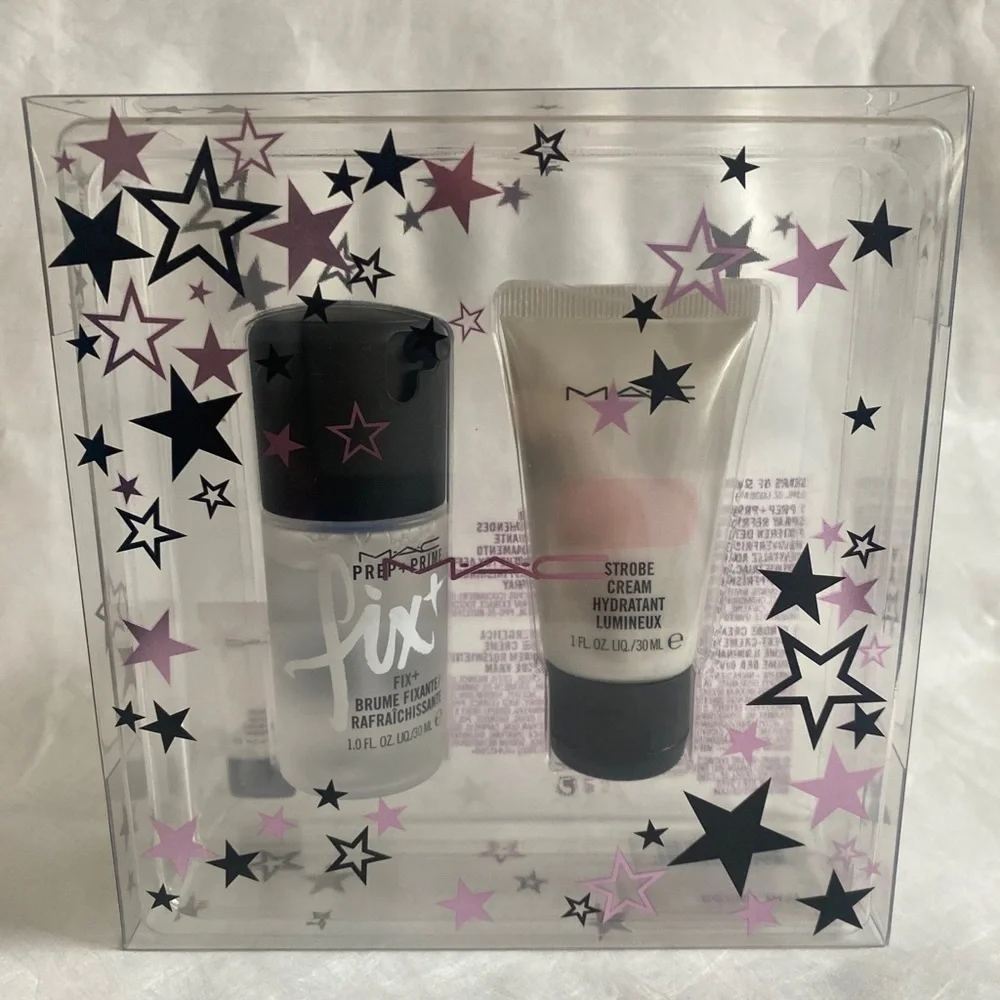 MAC STARS OF SKINCARE SET PREP + PRIME FIX+ AND STROBE CREAM SET $32 Value NIB
